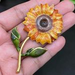 Vintage Enamel Sunflower Brooch Orange Photo 6