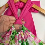 Lilly Pulitzer Floral Midi Dress Sz 2 Cotton Silk Blend Halter Neck Bow Tie Back Photo 8