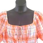 Abound NWOT  1X Coral Pink Plaid Square Neck Puff Sleeve Blouse Women’s Top Photo 4