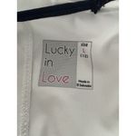 Lucky In Love Shirt Womens Large White Navy Performance Split Back Tennis Golf Photo 5