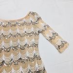 Crystal Doll NWT Beige Black Silver Sequin Scallop Dress 3/4 Sleeves  Prom Bride Photo 2