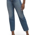 Good American Blue Good Boy Straight Leg Button Fly Jeans with Slit Hem Size 0 Photo 5