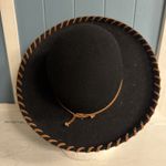 Vintage 100% Wool Black Wool Brown Leather Hat Doeskin Felt NWT Photo 1