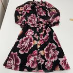 Eshakti Dress Womens Size 4 Black Floral Print Button Front Midi Photo 0