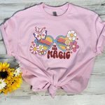 Gildan You Are Magic Sunglasses Flower Large Womens Pink T-Shirt with Butterflies Photo 0