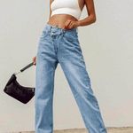 Princess Polly HOLLY ASYMMETRIC STRAIGHT LEG JEAN LIGHT WASH DENIM LOWER IMPACT Photo 0