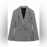 ZARA  New Ecru/Black Long Sleeve Lapel Collar Plaid Double Breasted Blazer Size S Photo 6