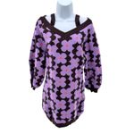 Lyn Around Floral Knit Sweater Dress S Purple Brown Off Shoulder Retro Y2K Photo 1