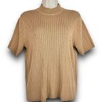 Laura Scott Ribbed Cable Knit Short Sleeve Sweater Mock Neck Camel Tan Large Photo 0