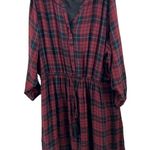 Lane Bryant plaid long sleeve fall casual office dress burgundy 28 plus winter Photo 0