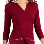 Jenni Intimates Women's S Split Neck Ribbed‎ Henley Top Wine Red Long Sleeve New Photo 0