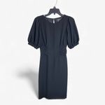 EXPRESS Women’s Black Dress Size Small Midi Sheath With Puff Sleeves Photo 4