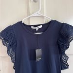 joe's jeans NWT Joe’s navy blue eyelet flutter sleeve top size large Photo 1