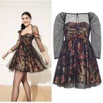 NWT $625 Cara Cara Ritchie Dress Multi Jacobean Black Size Medium Photo 3
