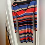 Trina Turk Womens Striped V-Neck Long Sleeve Dress Multi Colored Sheer Knit XS Photo 1
