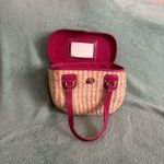 Vintage Vegetable Fiber Woven Basket Purse Top Handle Bag Pink Tan mirror Photo 9