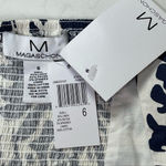 Magaschoni Tiered Linen Midi V-Neck Dress - Blue And White Floral Sz 6 Photo 7