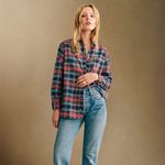 Sézane Max Long Sleeve Button Down Shirt | Sz 38 (US 6) | York Tartan Blue Plaid Photo 3