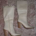 NEW Michele Eyelet Off White Heeled Pointed Toe Cowboy Boots Size 10 Photo 0