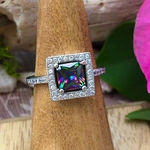 Sterling Silver Square Rainbow Topaz Ring Size 6 Purple Photo 0