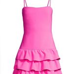 Likely Amica Tiered Ruffle Hem Mini cocktail dress Barbie Pink Sugar square neck Photo 7