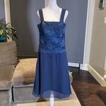 Women’s Navy Tea Length Formal Wedding Dress with Matching Jacket Size 12 NWOT Blue Photo 2