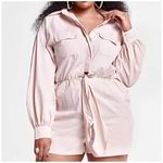 Fashion to figure Beige Utility Tie Front Cotton Long Sleeve Romper Size 1X Photo 2