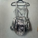 Jessica McClintock Womens Dress 12 Gray Pleated Bubble Skirt Metallic Formal Photo 3