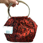 Liz Claiborne red & black print handbag, silver handles. 9” X 8” NWT Photo 2