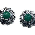 Vintage Native American Sterling Silver and Malachite screwback earrings. Photo 0