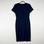 Black Halo Cotton Stretch Scoop Neck Short Sleeve Semi Pleated Sheath Dress Blue Photo 3