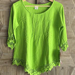 NWT Manta Del Lago Cotton Top Sz Small Green 3/4 Sleeve Pointed Hem Photo 0