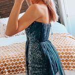 BCBGMAXAZRIA Black Sequin Strapless Dress With Tulle Photo 4