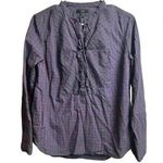 J.Crew Women's Blue Red Mini Windowpane Cotton Ruffle Popover Blouse Size 6 Photo 0