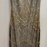 1920s Flapper Beaded Dress, Necklace, and Headband Gold Size M Photo 4