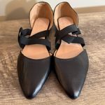Black Faux Leather Flats Dress Shoes Size 40 Pointed Toe elastic straps Photo 1