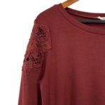 easel  Women’s Burgundy Floral Crochet Cutout Sweater Top Photo 3