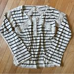 Free People  Striped Cotton Crochet Lace Trim Long Sleeve Top Womens Small Boho Photo 7