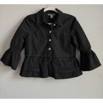 Kate & Mallory  Women's Small Black Denim Bell Sleeve Button Front Ruffled Jacket Photo 3