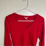 Bozzolo  V-Neck Long Sleeve Crop Top Red Ribbed L Photo 2