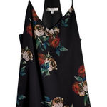 Lavender Brown Women's Black Floral Print V-Neck Sleeveless Tank Top Size Large Photo 0