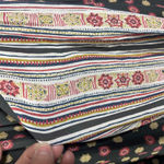 Free People  Boho Peasant Mini‎ Dress Black Floral Stripe Lace-Up V-Neck Size M Photo 11