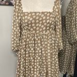 Storia Cottagecore floral Brown Floral Square Neck Dress with puffy sleeve feminine Photo 0