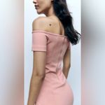 ZARA  - Top Stitched Midi Dress | Short Sleeve/Off The Shoulder - Pale Pink | NWT Photo 6