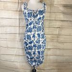 SheIn floral ruched sides knot front stretchy bodycon blue dress Size XLarge NEW Photo 3