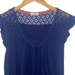 Mason & Belle Mason‎ & Belle Womens Lace Yoke Ruffle Detail Knit V-Neck Davina Top Navy Small Photo 3