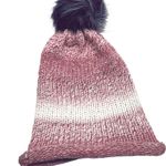 Handmade pom hat rose pink knit slouchy removable faux fur pompom adult winter Photo 8