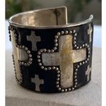 Vintage Silver Cuff Bracelet Cross Religious Handmade Sz 7 Photo 10