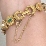 Vintage Unsigned Goldette Victorian Revival Sliding Charms 7.25” Bracelet 40g. Gold Photo 6