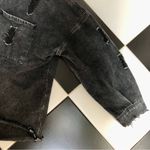 Distressed Denim Faded Black Jean Jacket Denim Button Front Raw Hem Oversized L Size L Photo 10